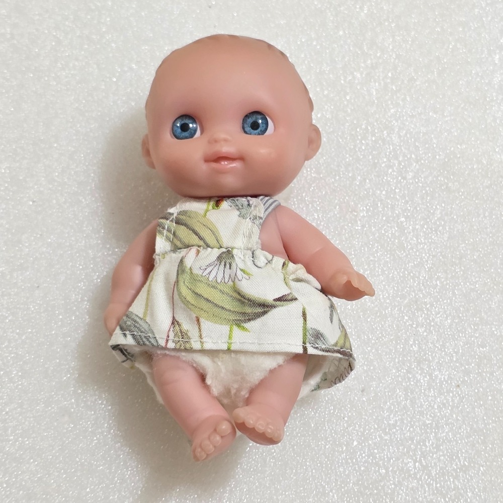 Berenguer Baby Doll Vinyl Blue Eyes Floral Dress 15-14 Mini 5 Inch Caucasian